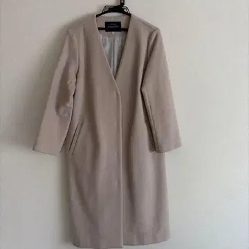 핑크 베이지 V넥 롱 코트