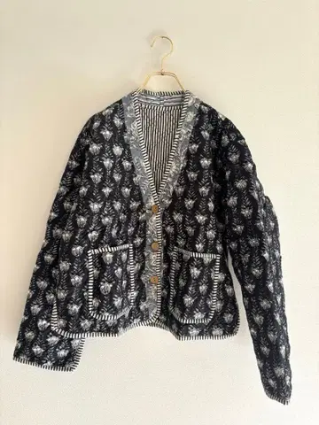 가을 컬러 블록 프린트 퀼팅 자켓 가디건 칸타 퀼트