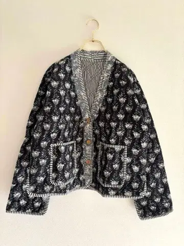 가을 컬러 블록 프린트 퀼팅 자켓 가디건 칸타 퀼트