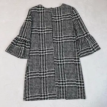 자라 ZARA 체크 무늬 트위드 원피스 플레어 소매 경사 드레스 XS