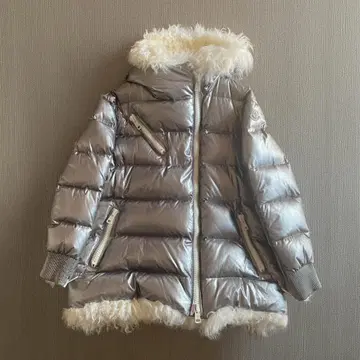 MONCLER 여성용 퍼 포함 다운 자켓 실버