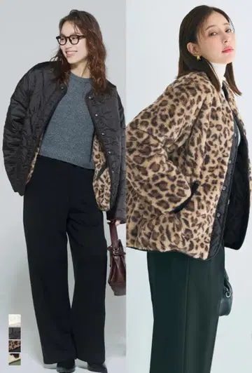 [ 미사용 ] coca 리버서블 퀼팅 블루종 레오파드 M 사이즈