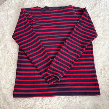 SAINT JAMES 네이비/레드 스트라이프 긴팔 T셔츠