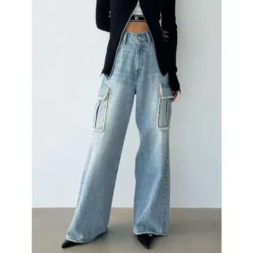 에모다 아웃 포켓 와이드 청바지 M