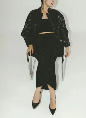 NANO universe (나노 유니버스) 라메 샤기 니트 스커트 블랙