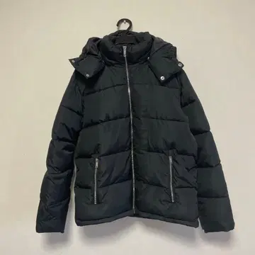 블랙 다운 자켓 후드 부착