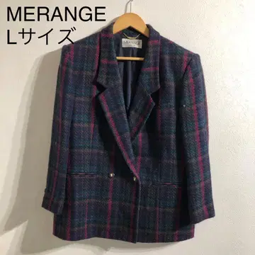 MERANGE 체크 무늬 테일러드 자켓 L 사이즈 네이비