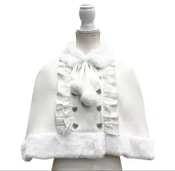 DearMyLove 유메텐보 퍼 폼폼 하트 비쥬 리본 케이프 코트