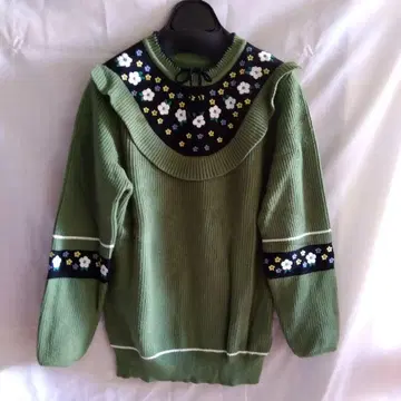 자수 모스그린 스웨터