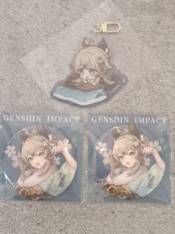 새상품 원신 냥냥 특급 배송 시리즈 캔뱃지 2개와 아크릴 키링 세트