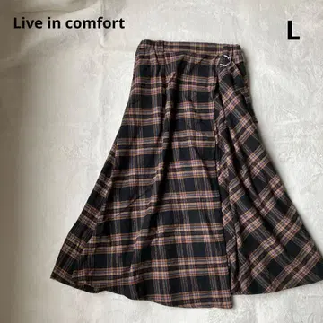 리브 인 컴포트 면 체크 랩 스커트풍 롱 스커트 L 겨울