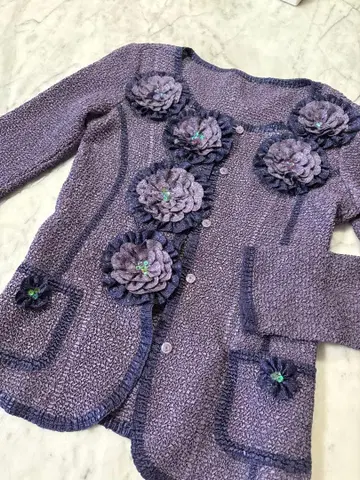노코오노 꽃 모티브 보라색 가디건