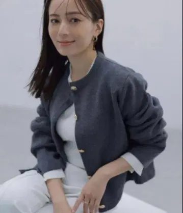 anuans 오리지널 버튼 노카라 니트 자켓 그레이