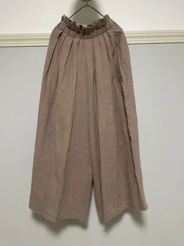 린넨 프릴 허리 와이드 팬츠 베이지