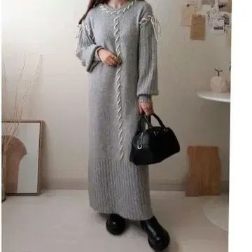 시마무라 daaco 그레이 니트 롱 원피스 뜨개질 디자인