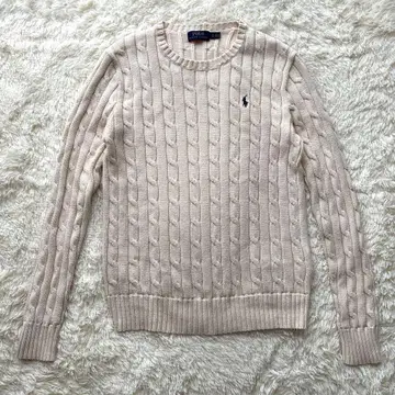 [ 새상품급 ] 랄프 로렌 케이블 니트 화이트 x 네이비 코튼 100%