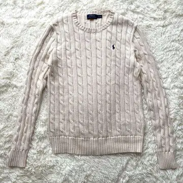 [ 새상품급 ] 랄프 로렌 케이블 니트 화이트 x 네이비 코튼 100%