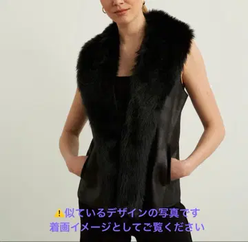 히로코코시노 블랙 가죽 퍼 베스트 니트