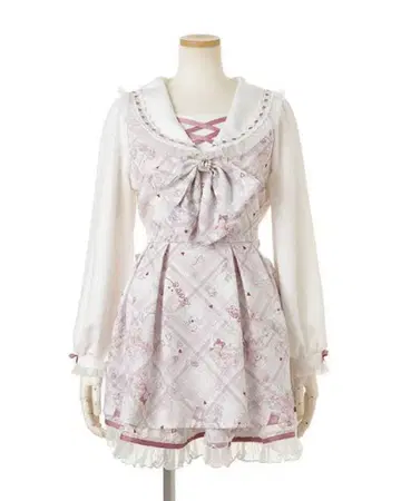 LIZLISA Sewing Bear 패턴 셋업 핑크