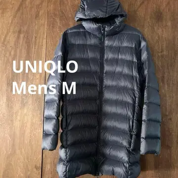 유니클로 남성용 M 후데트 다운 코트 라이트 다운 하프 코트 네이비