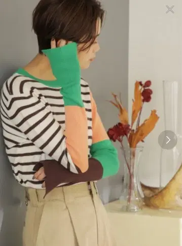 ROSE BUD 컬러 블록 리브 니트