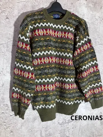 CERONIAS 올리브 그린 니트 스웨터 상의