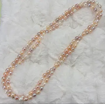 담수 진주 펄 관혼상제 결혼식 진주 롱 목걸이 코랄 핑크