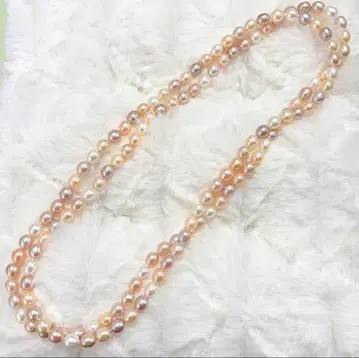 담수 진주 펄 관혼상제 결혼식 진주 롱 목걸이 코랄 핑크