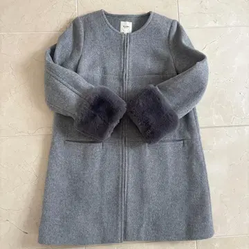 새상품급 BEAMS 노카라 코트 소매 퍼 탈부착 가능 그레이 클리닝