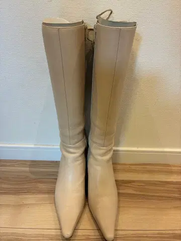 바닐라 컨퓨전 베이지 가죽 롱 부츠