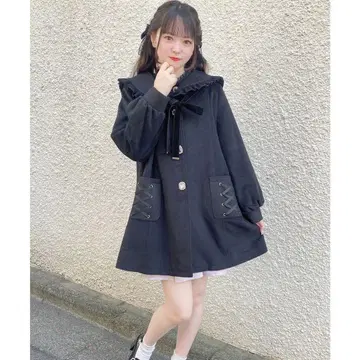 로지타 ROJITA 세일러 카라 코트 블랙 블랙 양산 지뢰