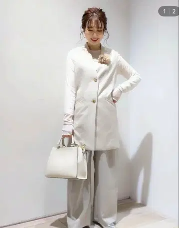 LEPSIM 롱 자켓 턱 팬츠 셋업 코사지 3종 세트