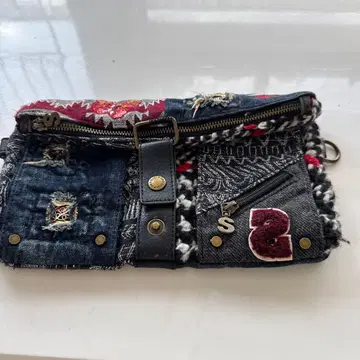 desigual 빈티지 데님 패치워크 자수 파우치 백