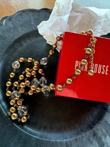 PINKHOUSE 핑크하우스 골드 크리스탈 비즈 목걸이