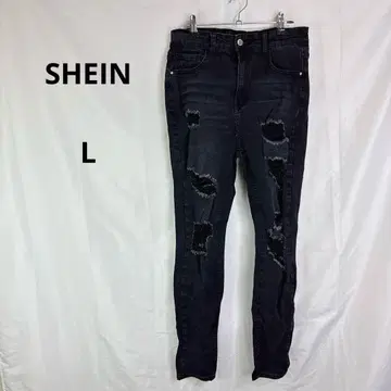 SHEIN 쉬인 스키니 데님 데미지 진 [ L ] 블랙 면 혼방