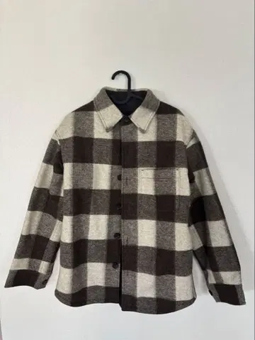 브라운 아이보리 체크 무늬 셔츠 자켓