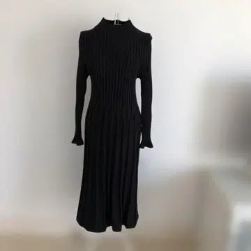블랙 리브 니트 롱 원피스