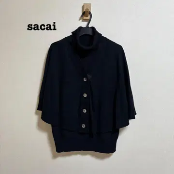 사카이 sacai 리브 니트 판초 도킹 터틀넥 블랙