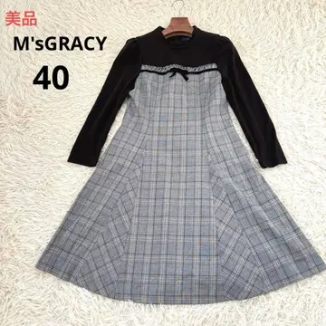 새상품급 M'sGRACY 글렌체크 절개 원피스 벨로아 리본 A라인