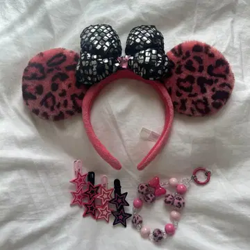 디즈니 레오파드 무늬 머리띠 핑크