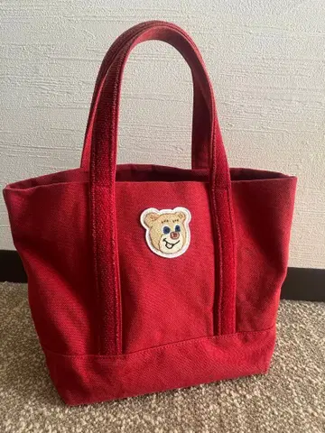 OBAY 빨간색 토트백 곰 자수