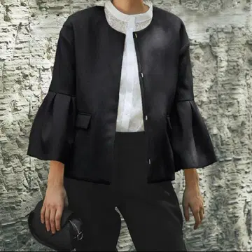 새상품급 SMILE ORCHID 벨 슬리브 노카라 자켓 트위드 L