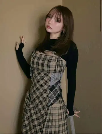 andmary Nadia check long dress beige