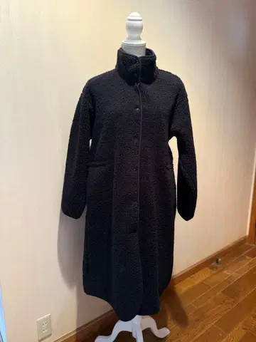 UNIQLO C 보아 플리스 스탠드 칼라 코트 롱 기장 블랙 L