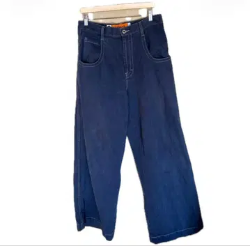 MASSIVE 블루 와이드 레그 데님 실버 탭