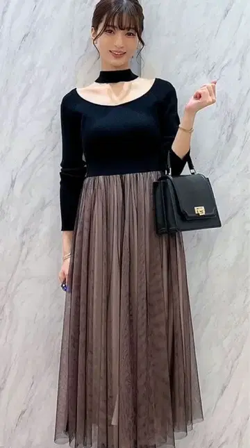 MERCURYDUO 2WAY 튤 니트 도킹 원피스