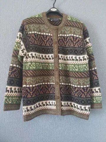 알파카 100% 기하학 패턴 긴팔 가디건