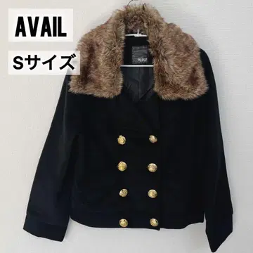 새상품급 Avail 블랙 P 코트 숏 기장 퍼 포함 골드 버튼 겨울