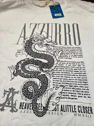 AZZURRO 드래곤 프린트 롱 슬리브 T셔츠 XL