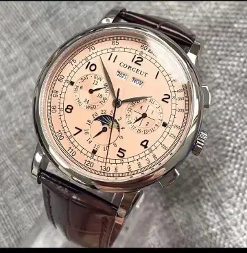 CORGEUT 자동 와인딩 시계 크로노그래프 핑크